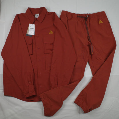 Nike ACG Dri-FIT UV Dev Trail Track Set Full Long Sleeve Button Up Pants Brown Mens Large SET NEW