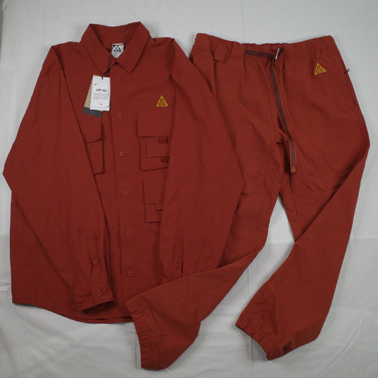 Nike ACG Dri-FIT UV Dev Trail Track Set Full Long Sleeve Button Up Pants Brown Mens Large SET NEW