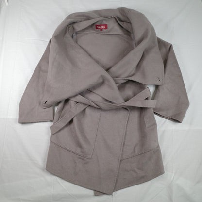 Max Mara Studio Light Brown Wool Shawl Coat Womens Tessuto Womens Large