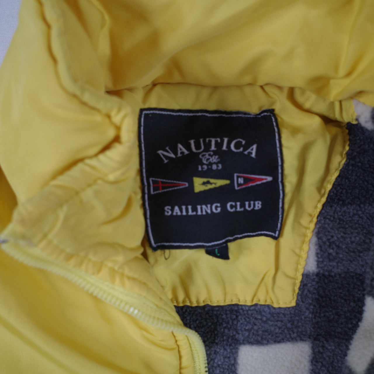 Vintage Nautica Puffer Fleece Lined Yellow Down Jacket Mens Large