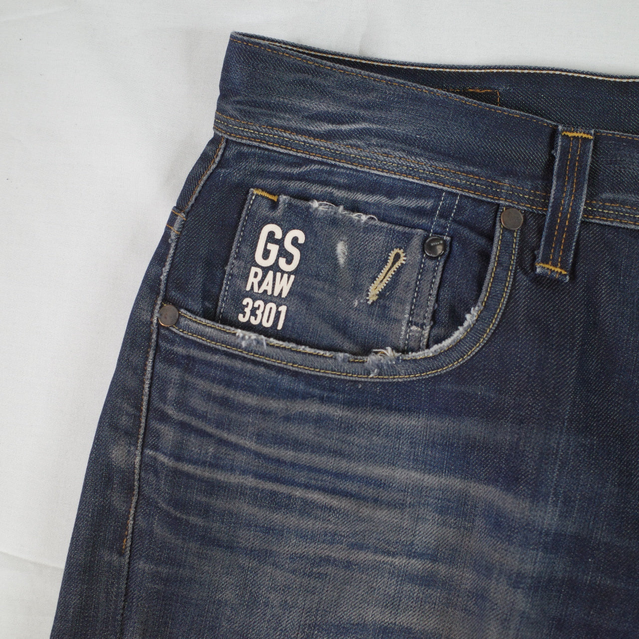 G-Star Raw Men's 3301 Slim Denim Pants Washed Blue Size 34x32