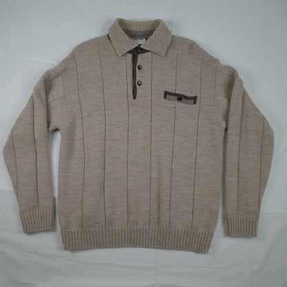 Sovrano Pure Wool Knit Australian Made 90's Collared Light Brown Sweater Men's Large