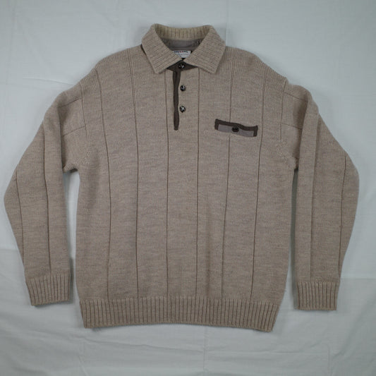 Sovrano Pure Wool Knit Australian Made 90's Collared Light Brown Sweater Men's Large