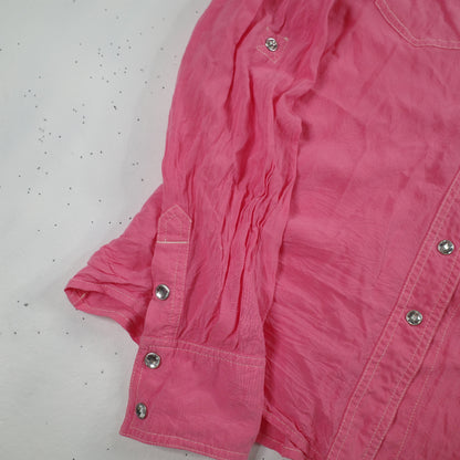 True Religion Womens Western Pink Rhinestone Button Up Long Sleeve Shirt Large