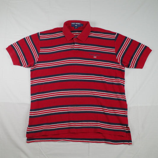 Vintage Polo Sport Ralph Lauren Striped Red Blue Polo Mens Large