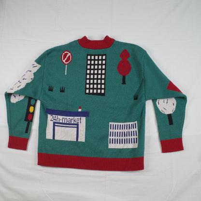 Tyakasha 24 Hour Mart Front Back Knit Sweater Mens Medium