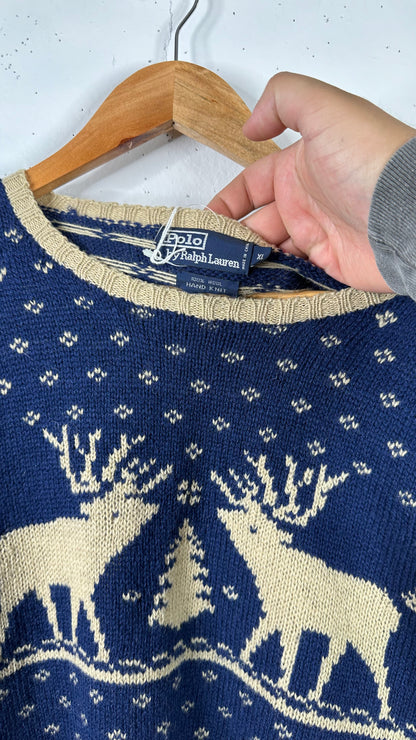 Vintage Ralph Lauren Deer Christmas Sweater (XL)