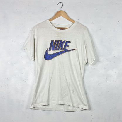 90's Nike White Tee Purple Splatter Graphic (L)