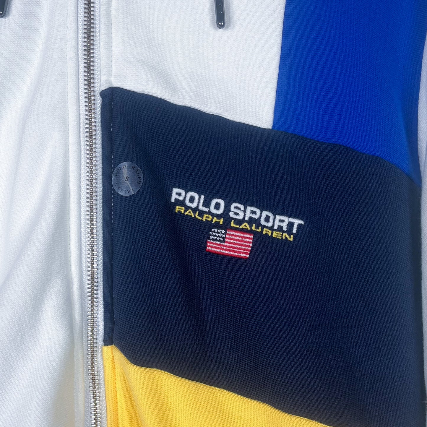 Ralph Lauren Colour Block White/Yellow/Blue Zip Hoodie (S)