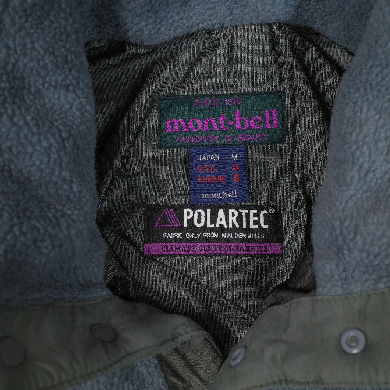 Montbell Polartec Fleece Quarter Snap Pullover Vintage Japan Made Light Blue Grey Womens Small