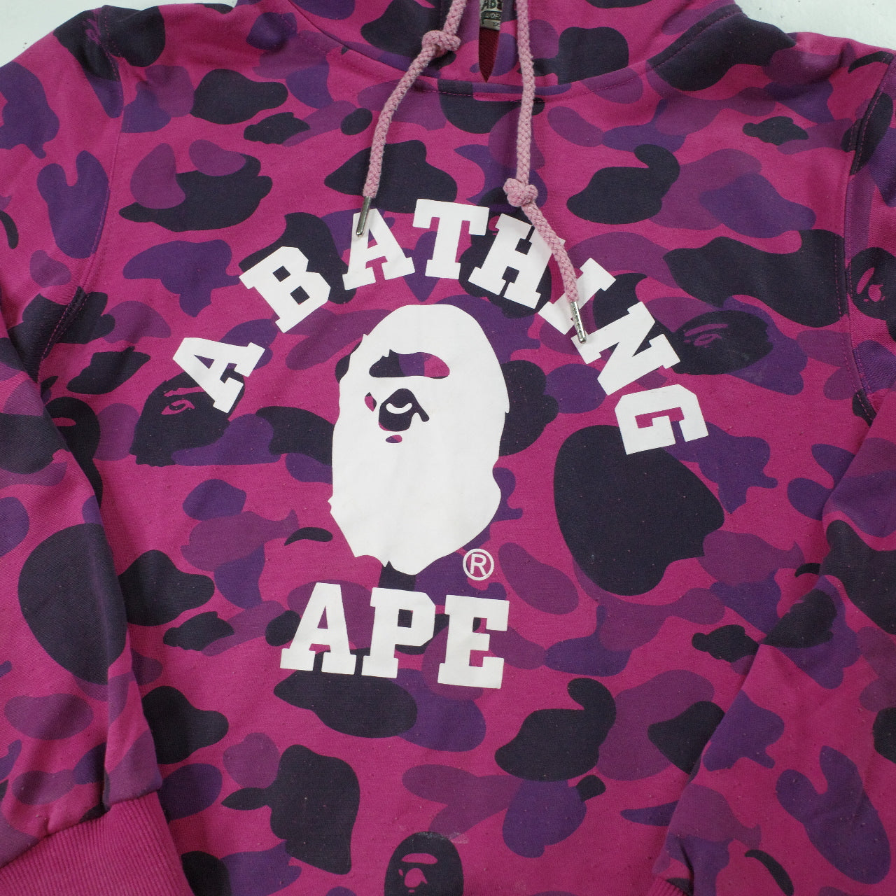 A Bathing Ape Pink Purple Camo College Pullover Hoodie Large Japan Fit