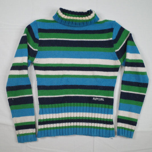 Vintage Rip Curl Girl Turtle Neck Knit Sweater Cardigan Womens 8