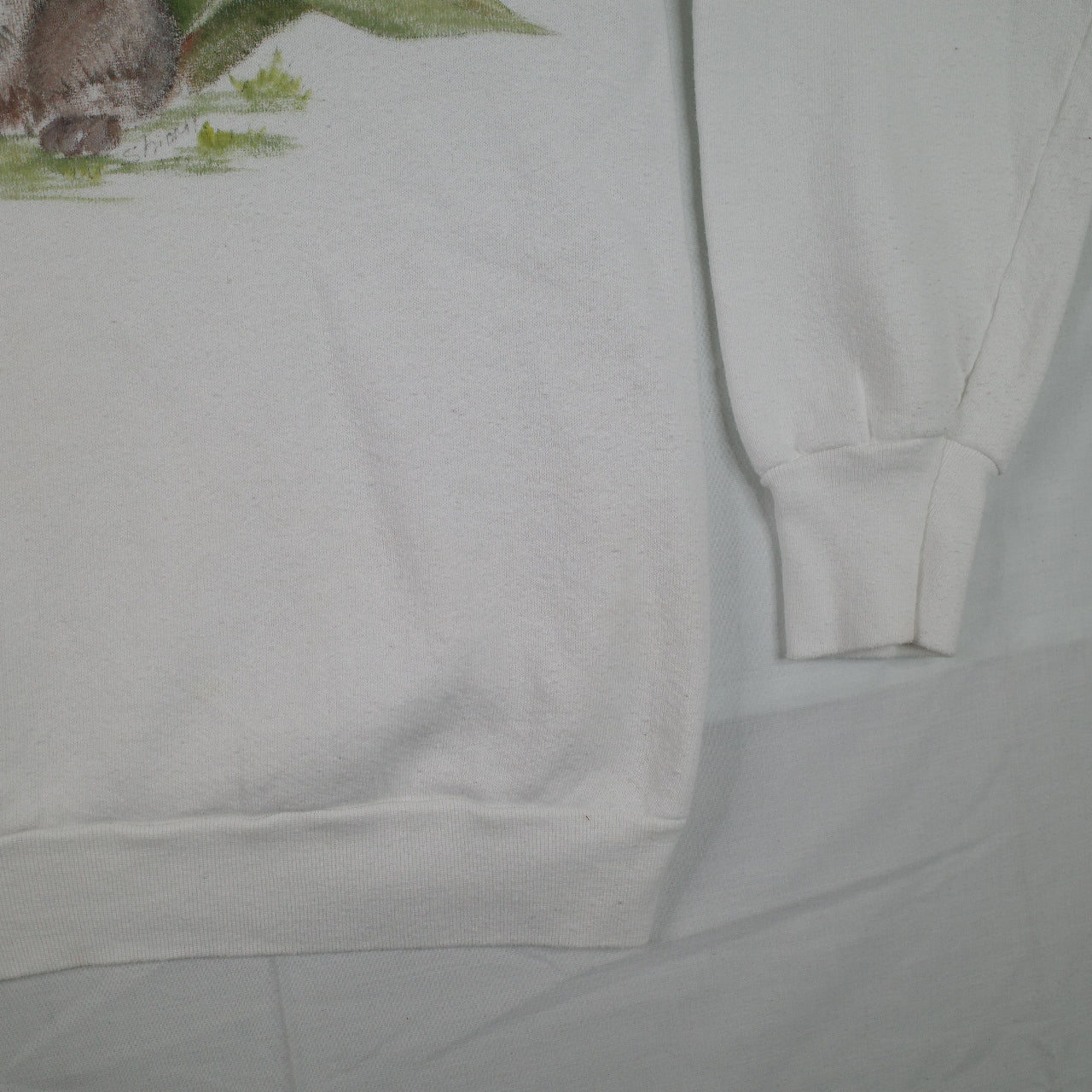 Vintage Cute Bunny Rabbit Graphic Crewneck Sweater White Women's Small