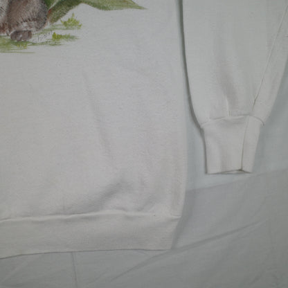Vintage Cute Bunny Rabbit Graphic Crewneck Sweater White Women's Small
