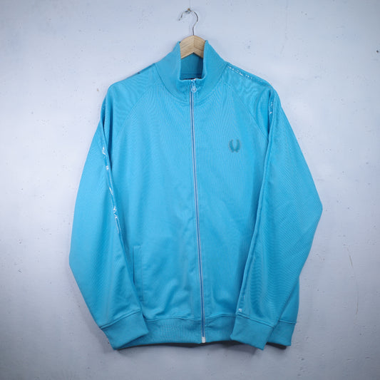 Fred Perry Track Jacket Baby Blue Twin Taped Full Zip Vinyl Details Made In Portugal Men's Large