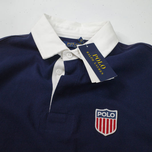 NWT Ralph Lauren Polo Sport K Swiss Embroidered Navy Rugby Polo Mens Medium