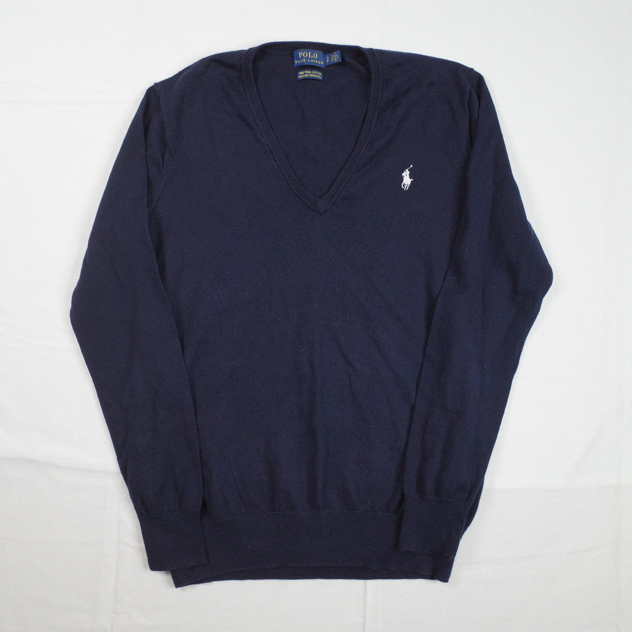 Polo Ralph Lauren Sweater Womens Small Navy Pima Cotton V Neck Knit Pullover