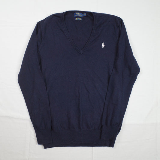 Polo Ralph Lauren Sweater Womens Small Navy Pima Cotton V Neck Knit Pullover