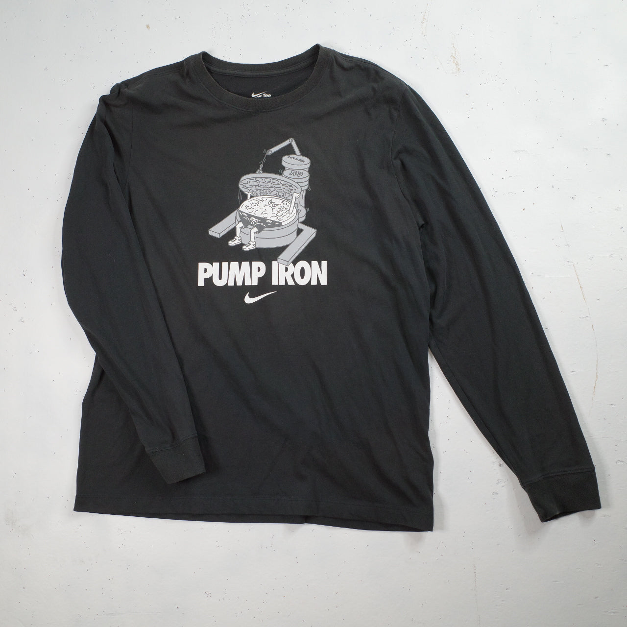 Nike Gym Pump Iron Waffle Weight Lifting Dri Fit Long Sleeve T-Shirt Mens Large