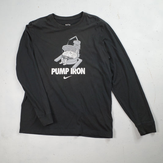Nike Gym Pump Iron Waffle Weight Lifting Dri Fit Long Sleeve T-Shirt Mens Large