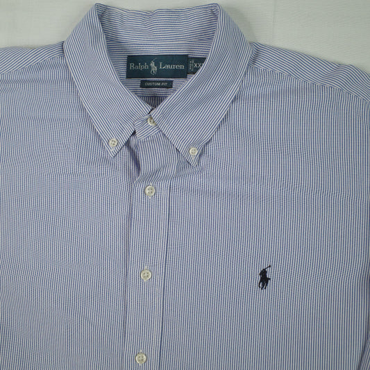 Polo Ralph Lauren Classic Fit Dress Shirt White Blue Pinstripe Button Up Mens XXL