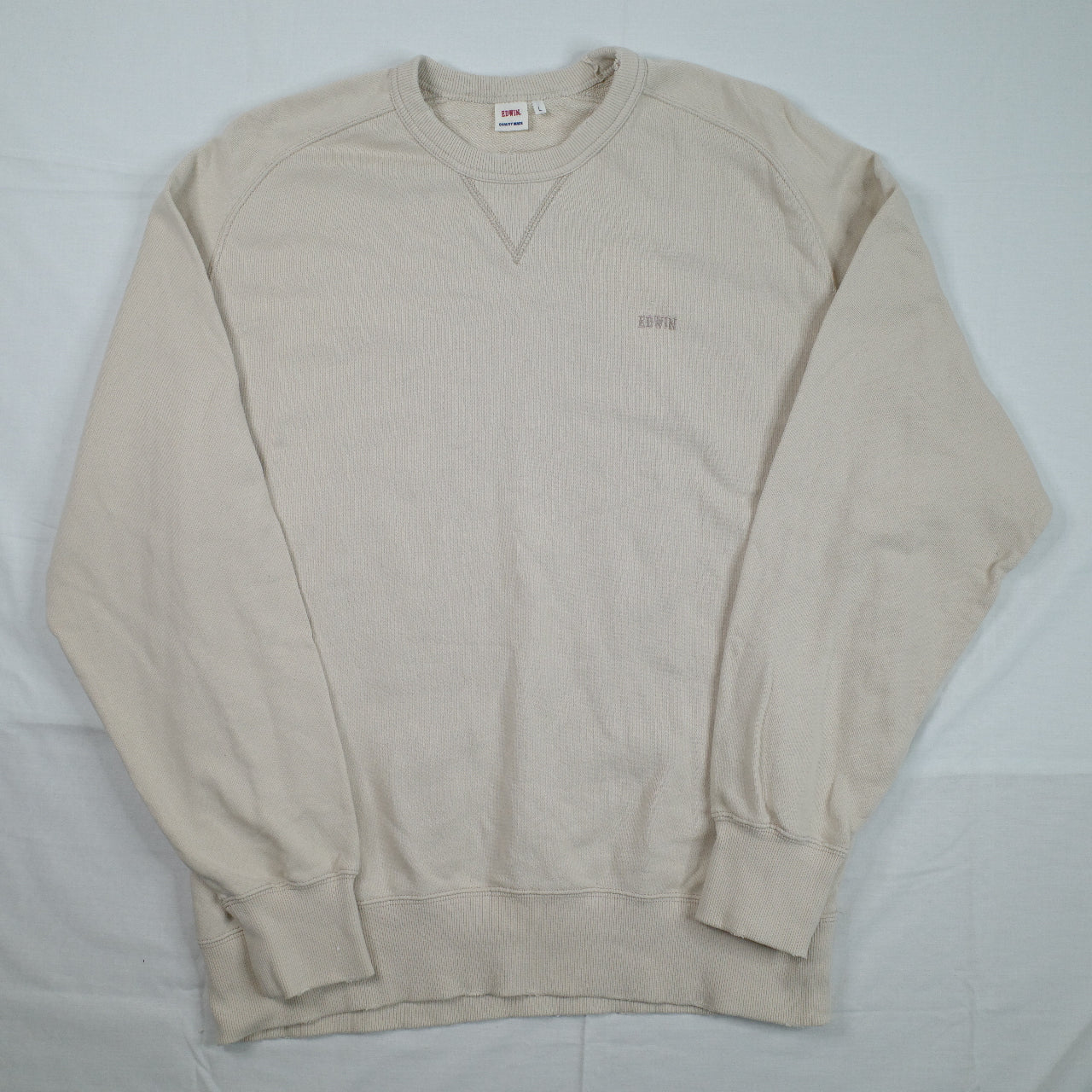 Edwin Heavy Cotton Distressed Sweatshirt Crewneck Beige Mens Large