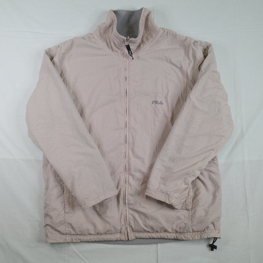 Fila Reversible Fleece Nylon Grey Faded Pink Jacket Mens Medium