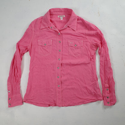 True Religion Womens Western Pink Rhinestone Button Up Long Sleeve Shirt Large