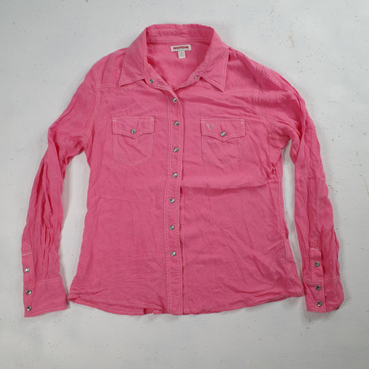 True Religion Womens Western Pink Rhinestone Button Up Long Sleeve Shirt Large
