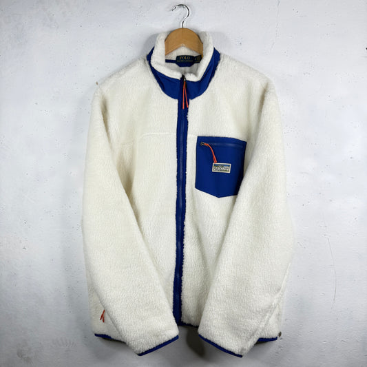 Polo Ralph Lauren RL Co White Fleece Zip Up Jacket Mens XL NWT