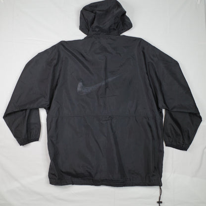 Vintage Nike Nylon Black Big Back Windbreaker Swoosh Coat Jacket Overcoat Mens Medium