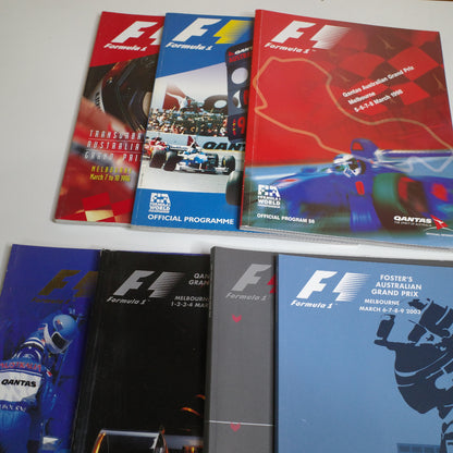 Lot of 7 Melbourne Australian Grand Prix Programs 1996 1997 1998 2000 2001 2002