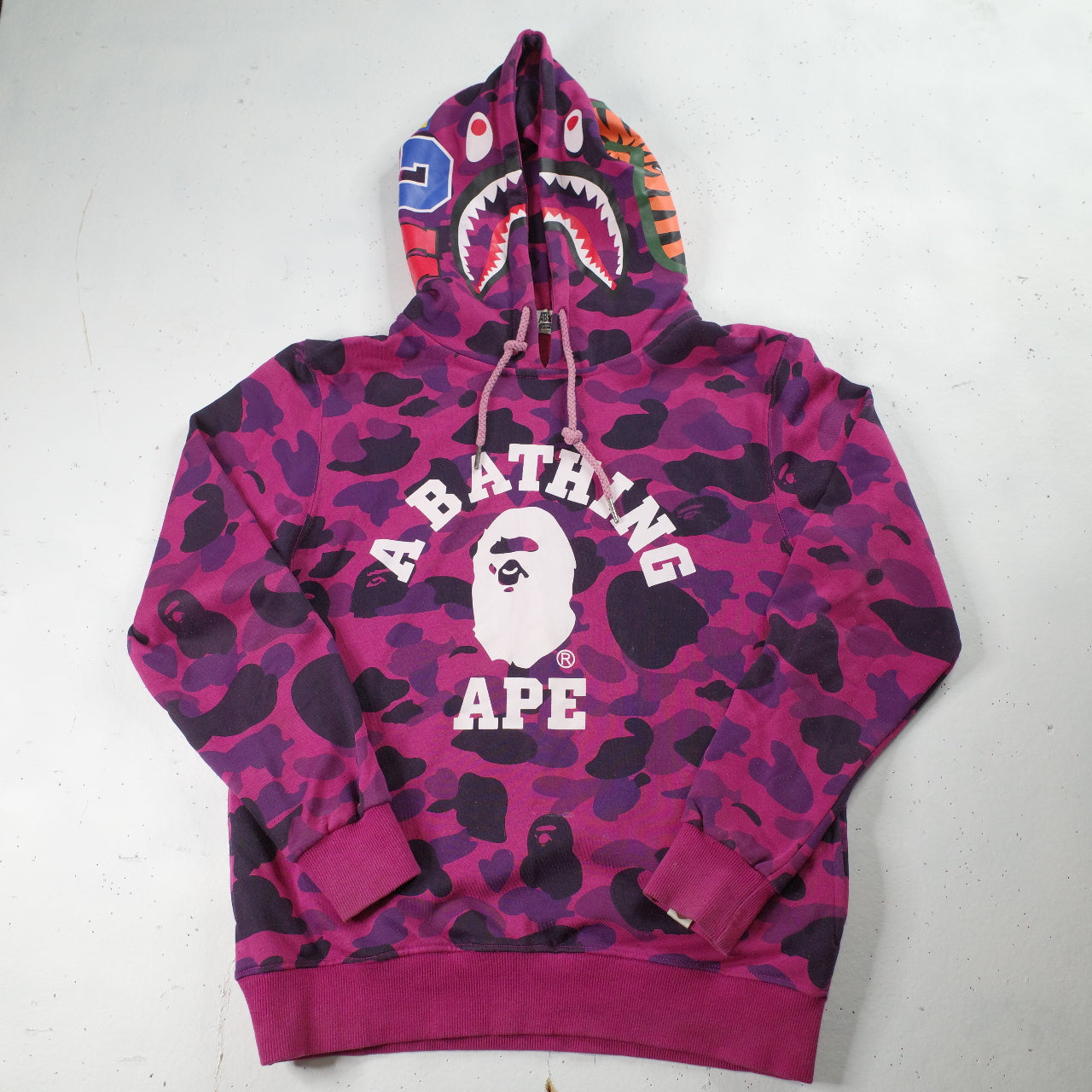 A Bathing Ape Pink Purple Camo College Pullover Hoodie Large Japan Fit