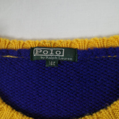 Vintage Ralph Lauren Uni Crest Wool Knit Sweater Blue Red Mens Small