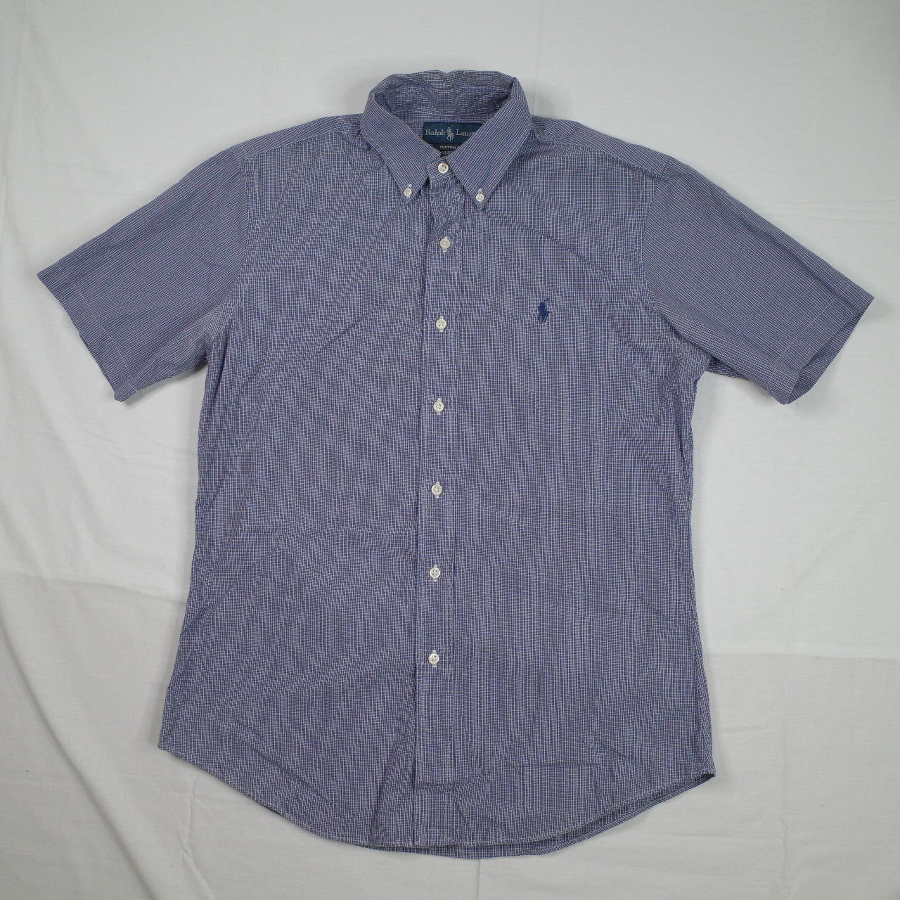 Polo Ralph Lauren Checkered Short Sleeve Blue Button Up Shirt Mens Medium
