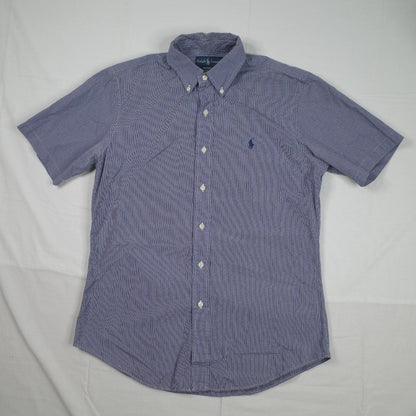 Polo Ralph Lauren Checkered Short Sleeve Blue Button Up Shirt Mens Medium
