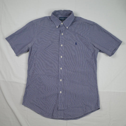 Polo Ralph Lauren Checkered Short Sleeve Blue Button Up Shirt Mens Medium