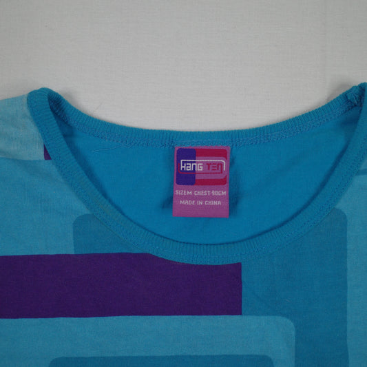 Vintage Hang Ten Retro Block Graphic Blue Purple Long Sleeve T Shirt Womens M