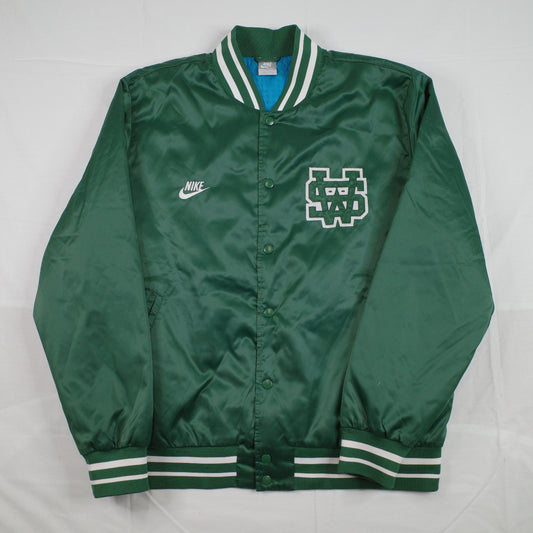 Nike Sportswear Green Satin Varsity  Destroyer Bomber Jacket Blue Lined Mens XL