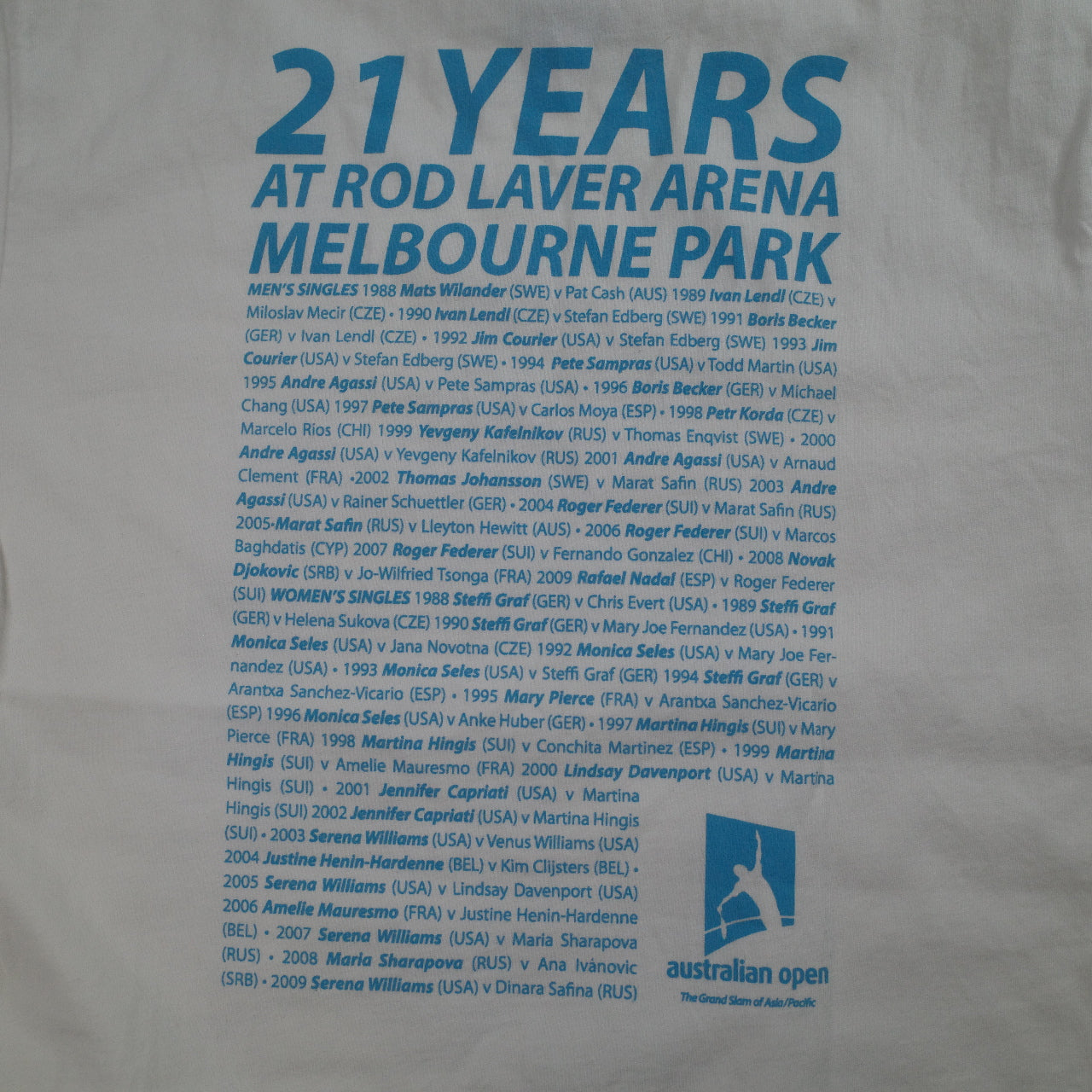 Australian Open 2010 21 Years Winner Back Print T-Shirt White Mens Small