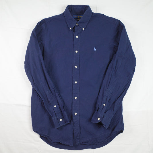 Ralph Lauren Shirt Mens Medium Blue Button Down Slim Fit Stretch Oxford